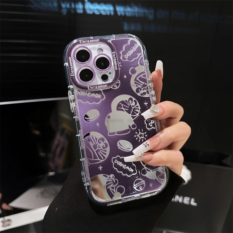 哆啦A梦镜面奶油壳iPhone15苹果14新款13promax女OPPO防摔手机壳