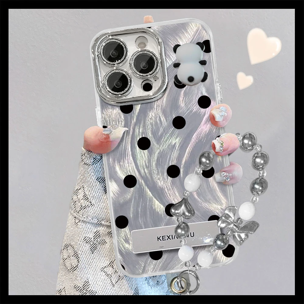 精孔镜头膜羽纱波点熊猫适用于苹果16华为vivo女oppo小米手机壳