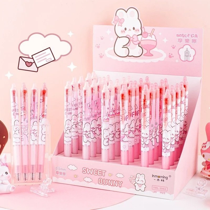 一木林3942奶芙小兔可擦笔按动笔小学生专用高颜值热可擦笔