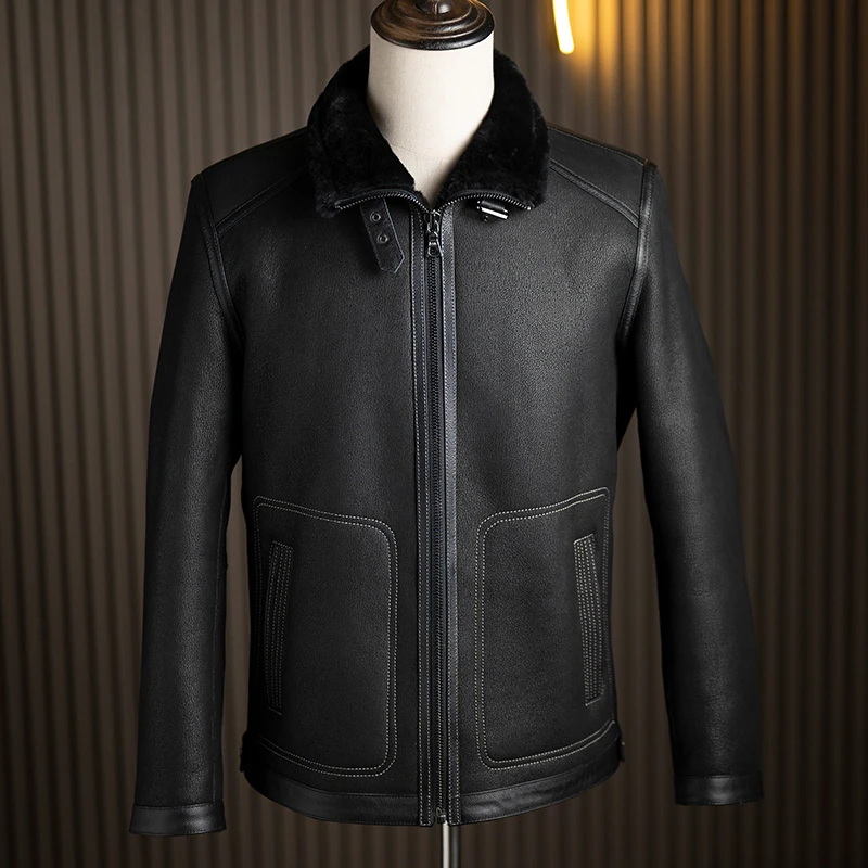 原生态皮毛一体男真皮真毛皮草外套休闲真皮翻领皮草大衣冬季厚