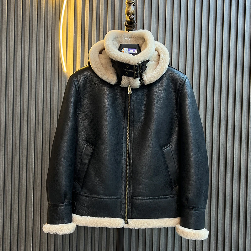 品质断码福利连帽原生态皮毛一体男真皮真毛皮外套冬季厚B3夹克