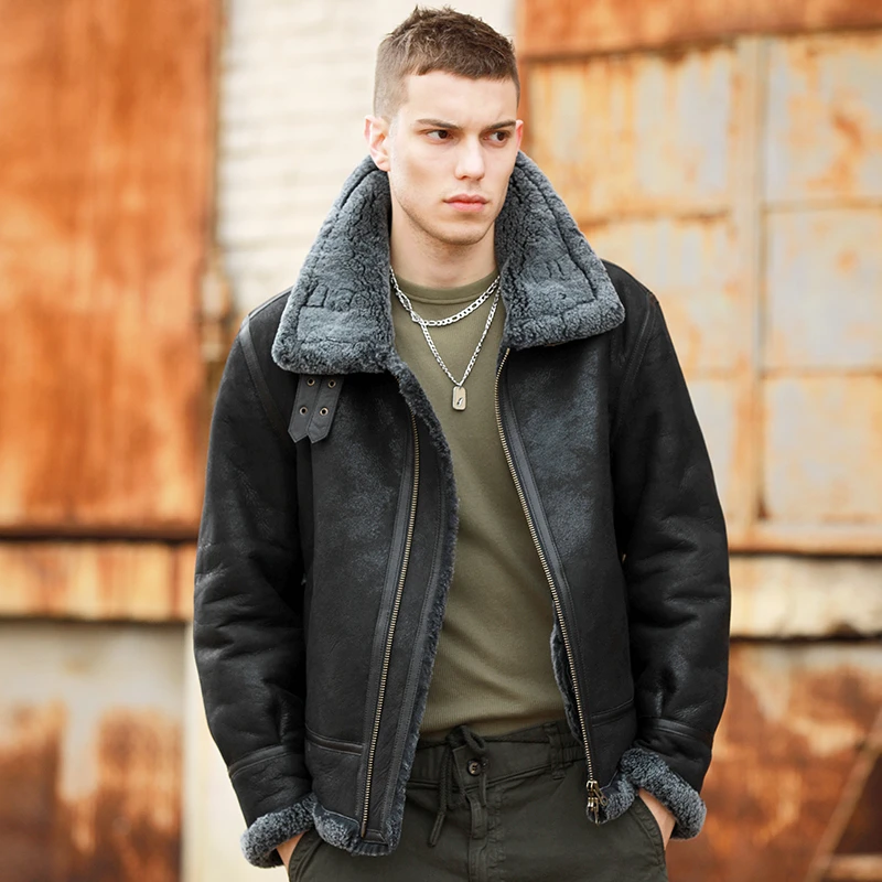 男士皮毛一体原生态真皮真毛皮外套经典B3夹克大衣冬厚羊皮毛时尚