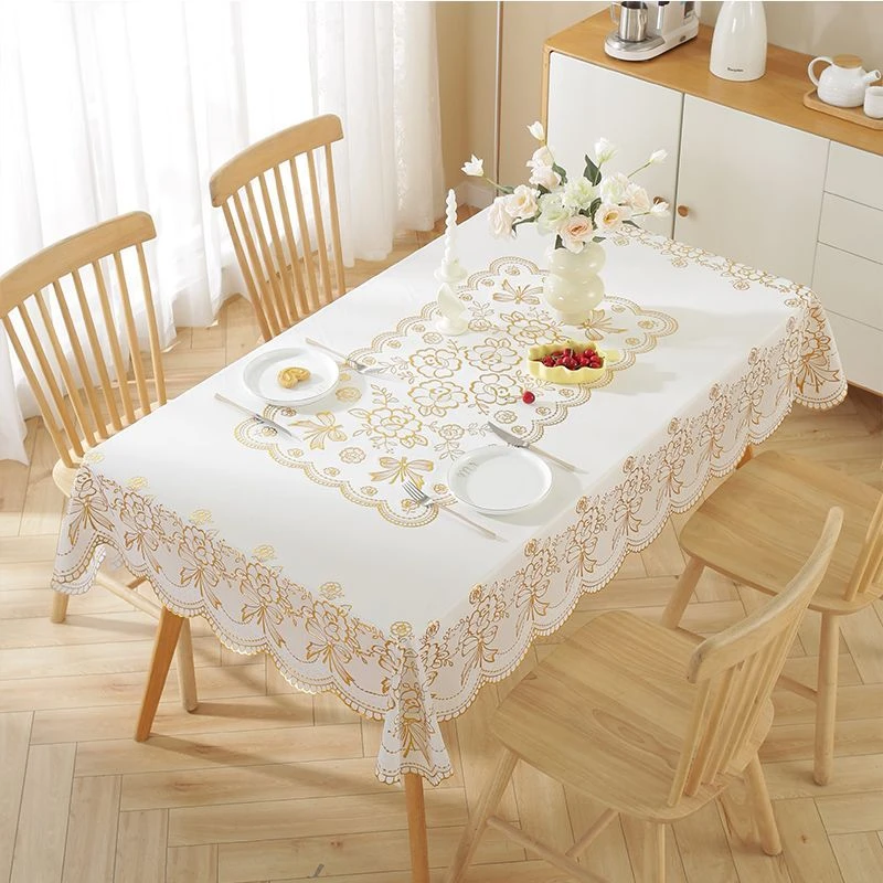 ｛90*140cm｝家用欧式轻奢复古烫金花纹桌布PVC防水耐烫防油餐桌垫