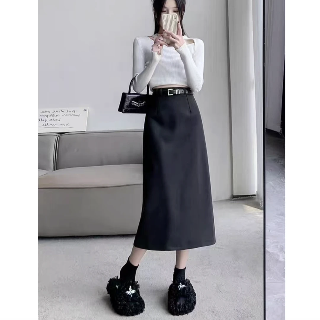 加绒加厚毛呢半身裙高腰a字百搭直筒包臀裙