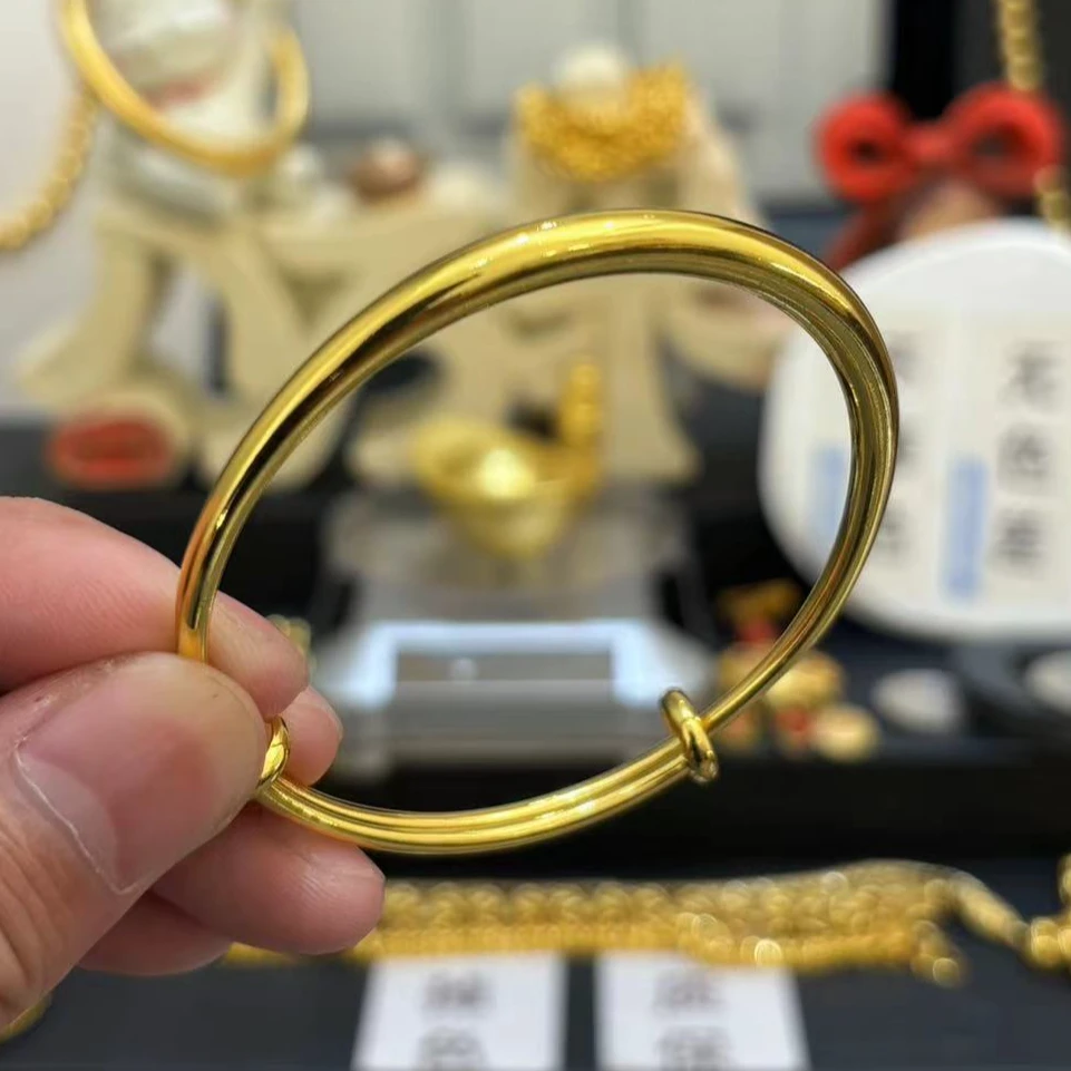 合金手镯 【可调节素圈手镯】时尚宝宝古法经典传承亮面光面真金色