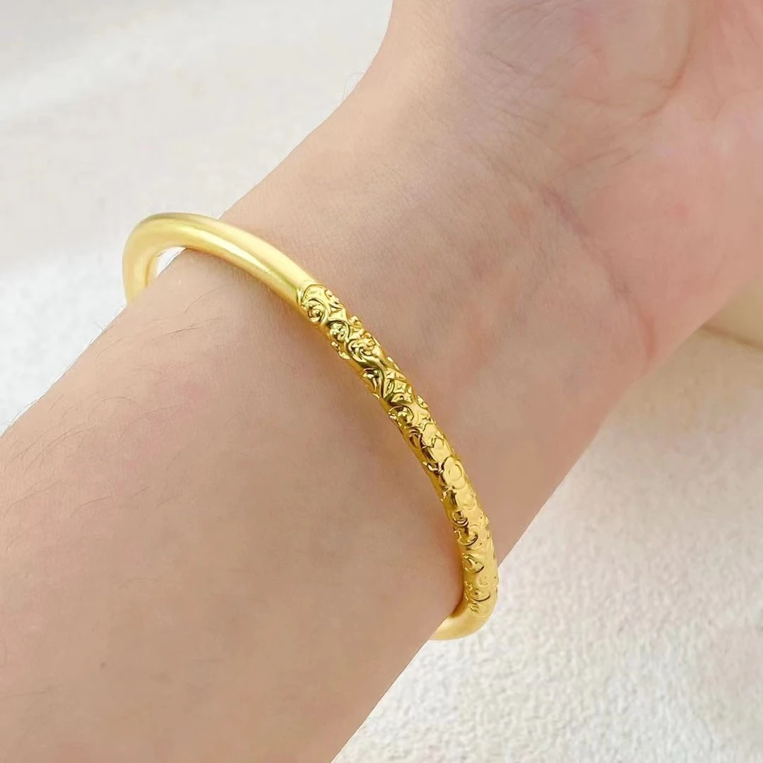 水贝黄金足金999卷草纹手镯 5D无氢足金金镯子按克计价多退少补