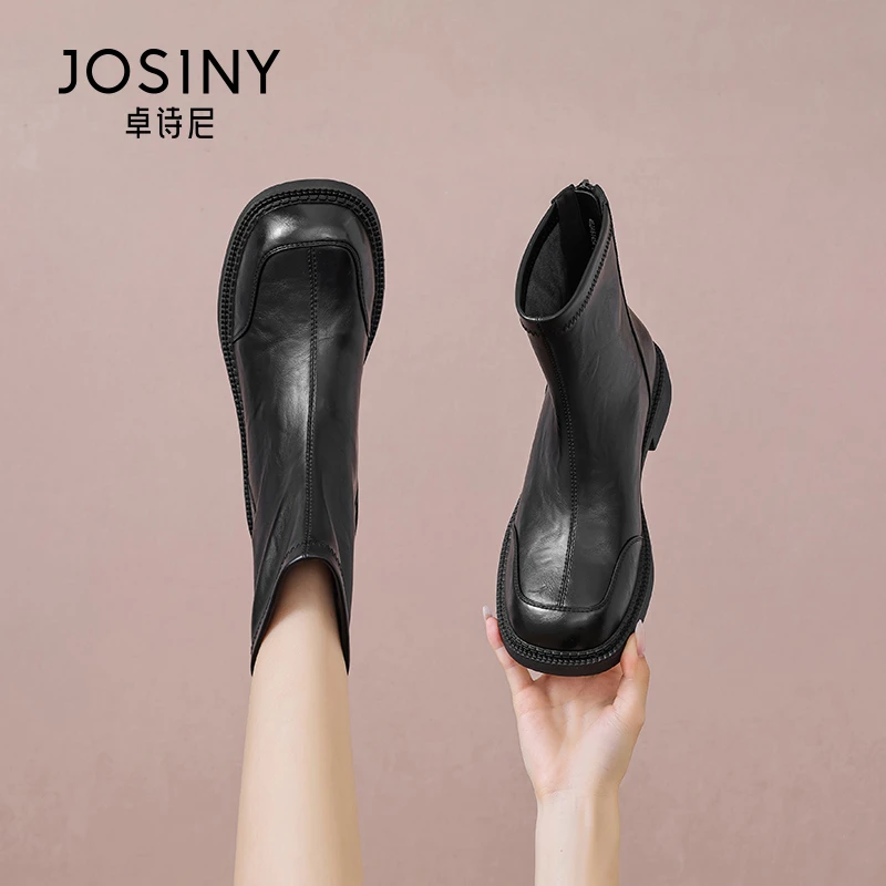 卓诗尼马丁靴女2024年时尚百搭新款复古厚底粗跟增高显瘦短靴