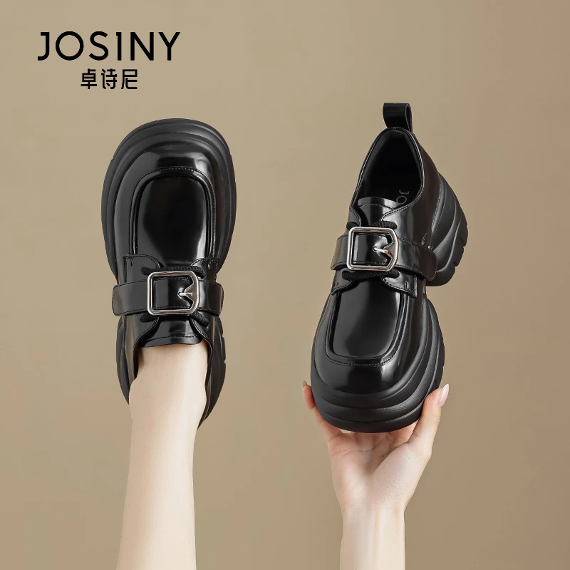卓诗尼乐福鞋女2024年秋季新款英伦风松糕增高小个子休闲小皮鞋