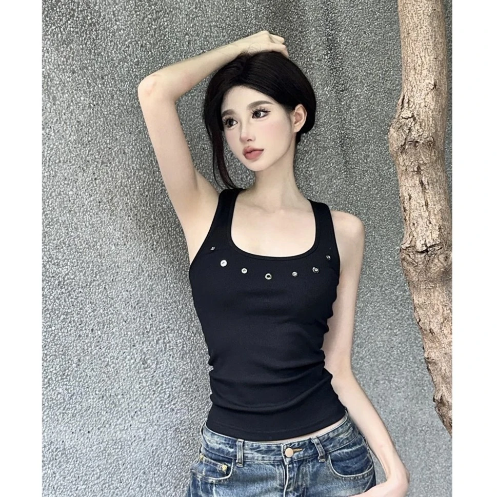 黑色工字运动小背心女夏季修身外穿辣妹镂空吊带内搭美背无袖上衣