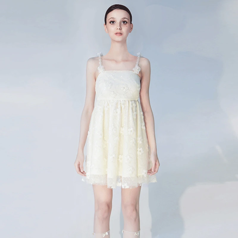 Susan Lazar 2022SS立体繁花刺绣娃娃裙甜美吊带裙连衣裙夏季女