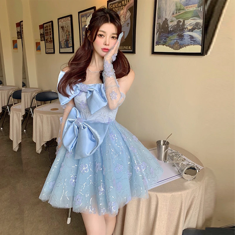 SUSAN LAZAR水晶珠片绣立体花边蝴蝶结蓬蓬裙女