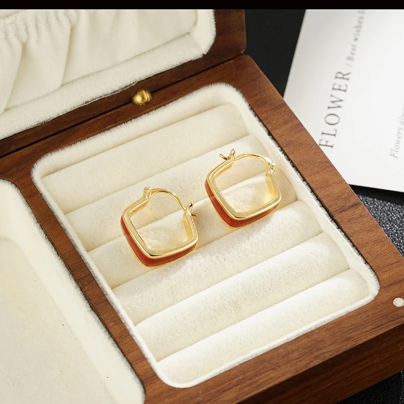 铜合金珐琅耳饰 5899 新款轻奢小众设计高级感百搭珐琅方形耳饰