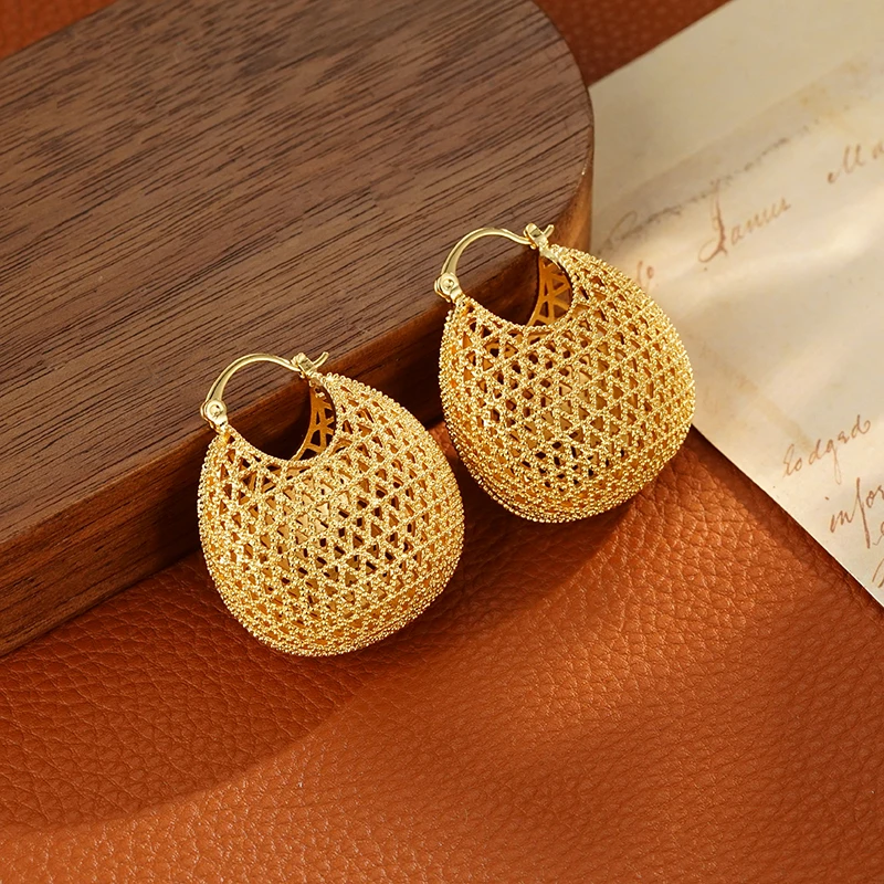 铜合金耳饰 5807 欧美重工时尚精致简约镂空金篮子百搭个性耳环