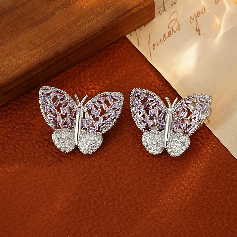 铜合金合成锆石耳饰 5797【飞舞蝴蝶】轻奢设计师款耳饰蝴蝶耳钉