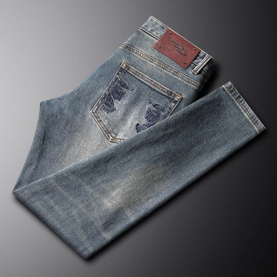 男士牛仔裤2025秋季新款男潮牌高端弹力修身复古美式休闲款男裤子