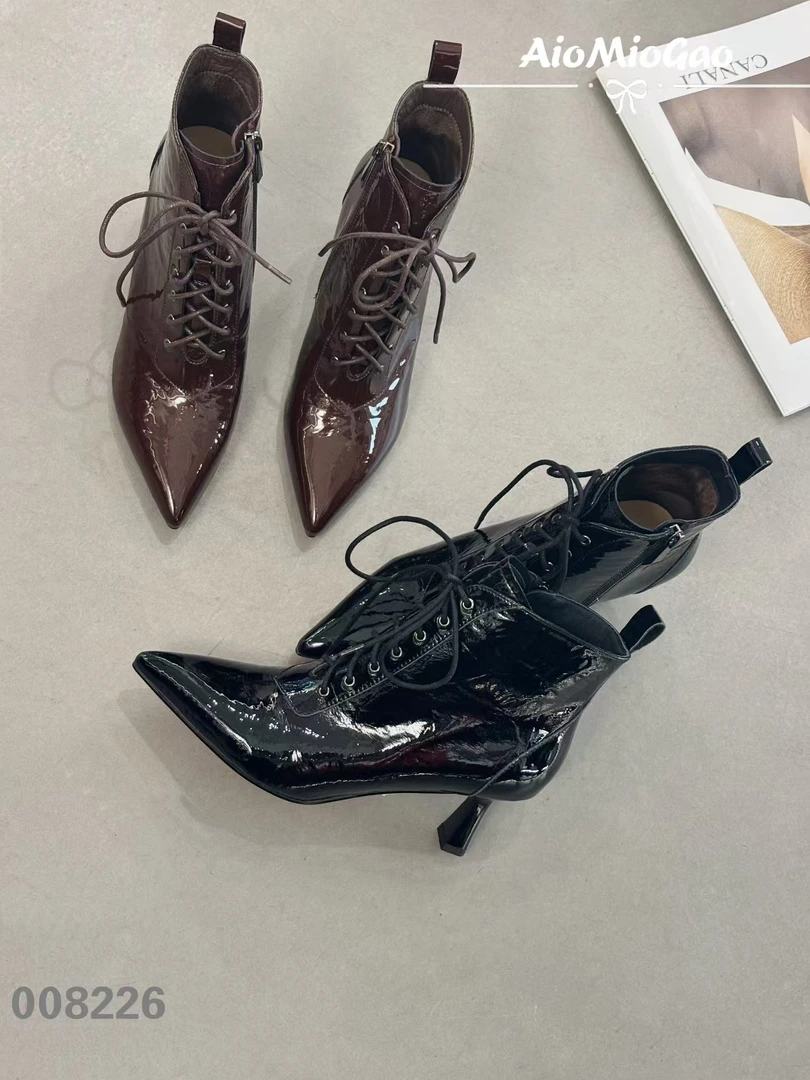 2024年牛皮时尚靴！系带漆皮高跟时尚靴