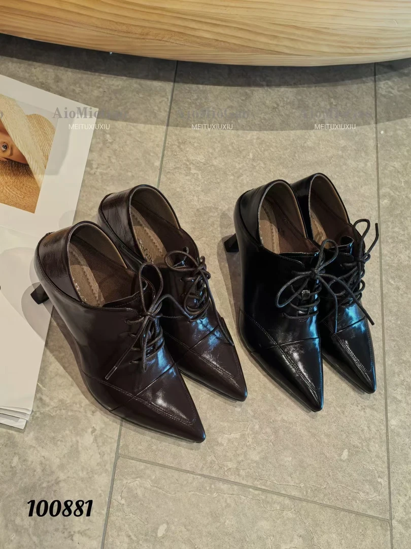 尖头气质系带百搭英伦风2024新款小皮鞋100881