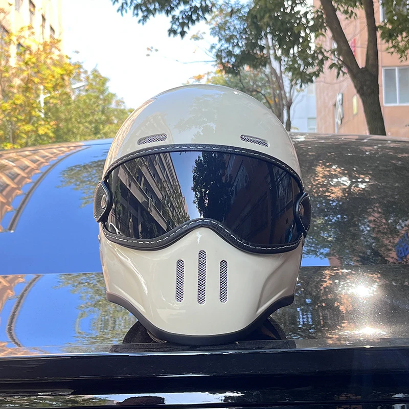 3C国标摩托车头盔猪鼻玻璃钢复古盔男女士骑行透气巡航碳纤维全盔