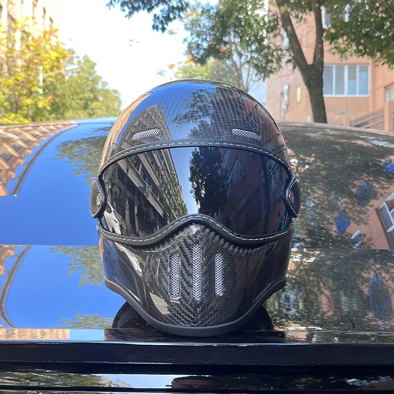 新国标3C认证摩托车复古盔巡航猪鼻头盔碳纤维男女士机车透气全盔
