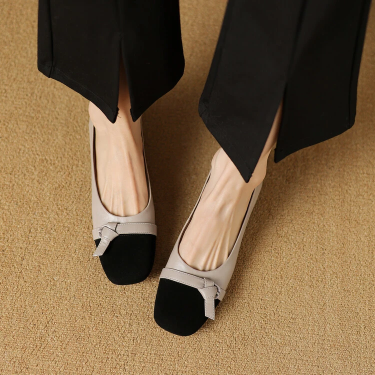 【SoftGZ】3cm,夏季新款羊皮单鞋软皮粗跟百搭透气真皮拼色女鞋