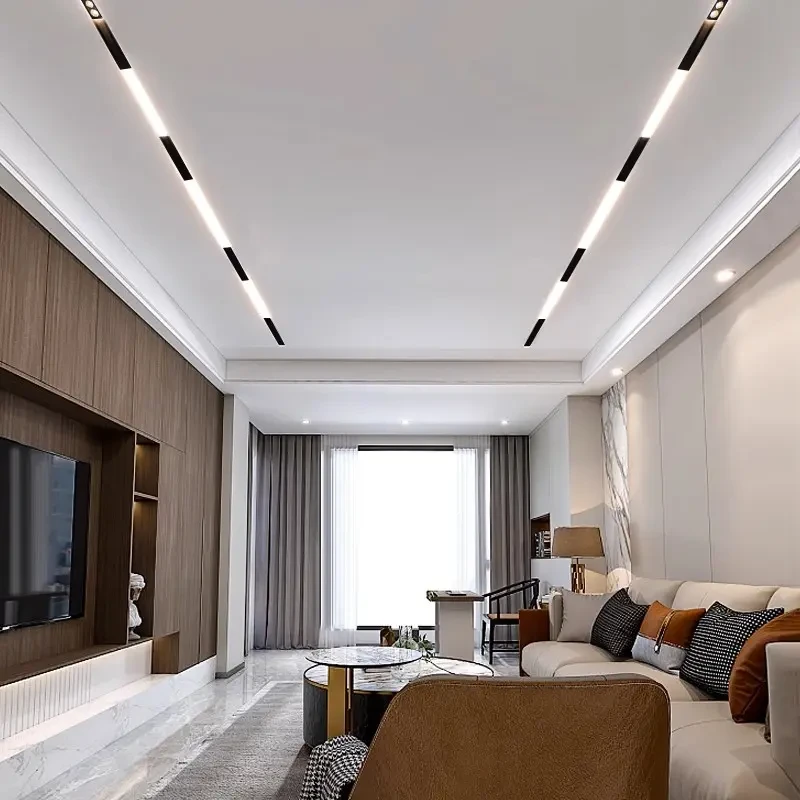 磁吸轨道灯嵌入式无主灯客厅预埋导轨槽明装慈溪泛光灯线条灯家用