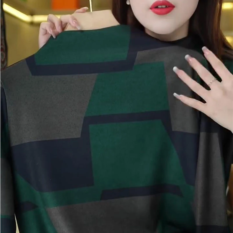 德绒加厚保暖半高领T恤女长袖秋冬季妈妈装上衣宽松遮肚子打底衫