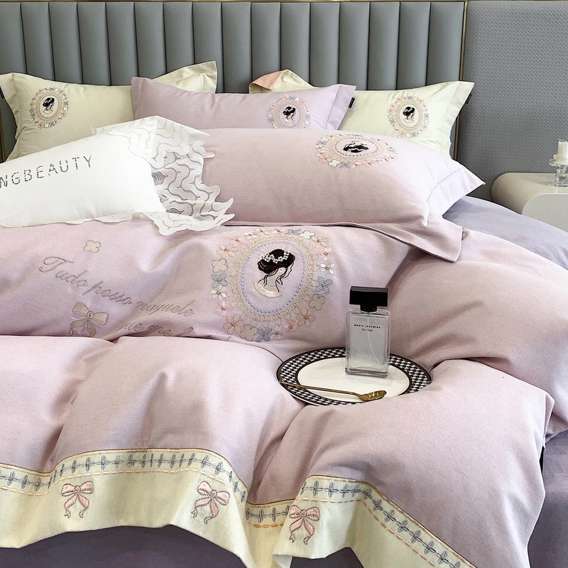 462  床上四件套全棉纯棉床单被套被罩床上用品莎拉公主紫