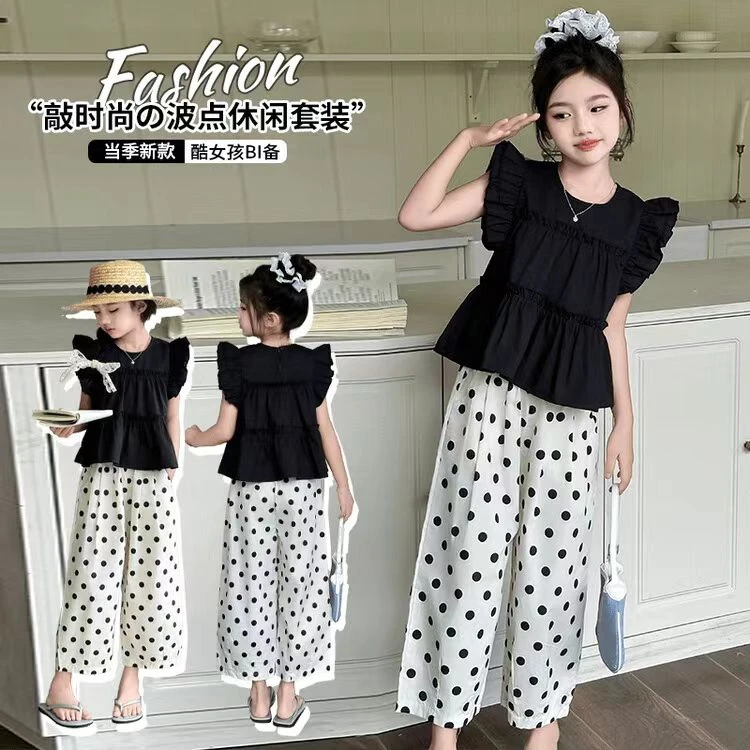 女童夏季无袖休闲波点裤子套装中大童小女孩时髦洋气儿童时尚夏装