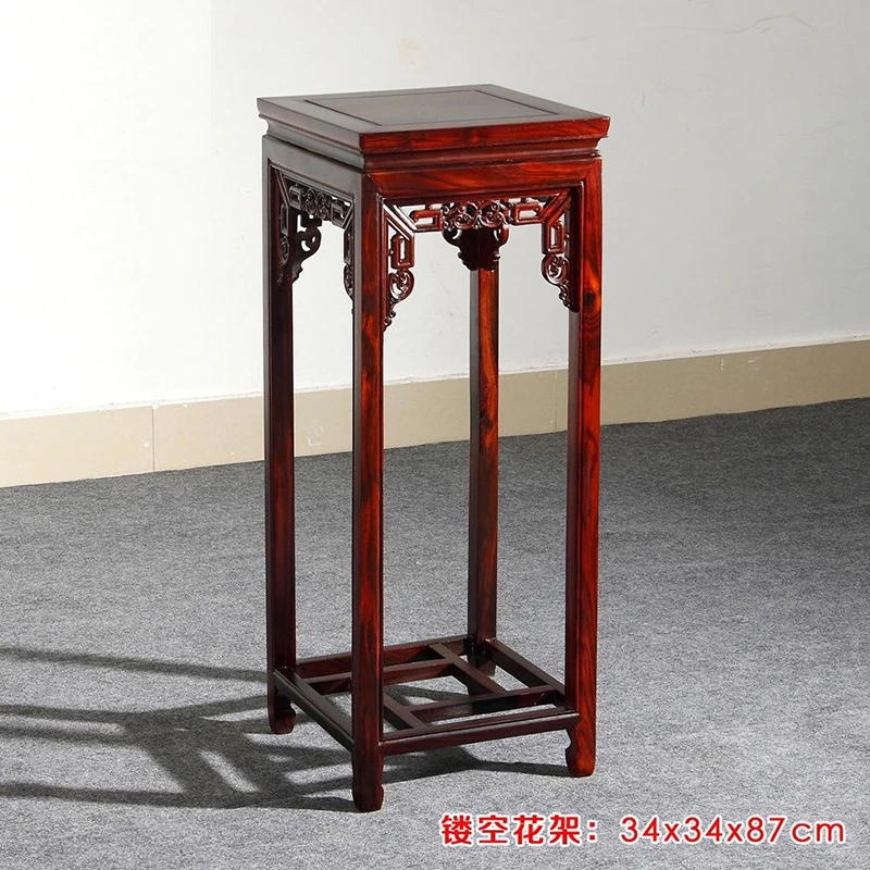 印尼黑酸枝木红木花架阔叶黄檀原木榫卯手工木雕盆景架置物新中式