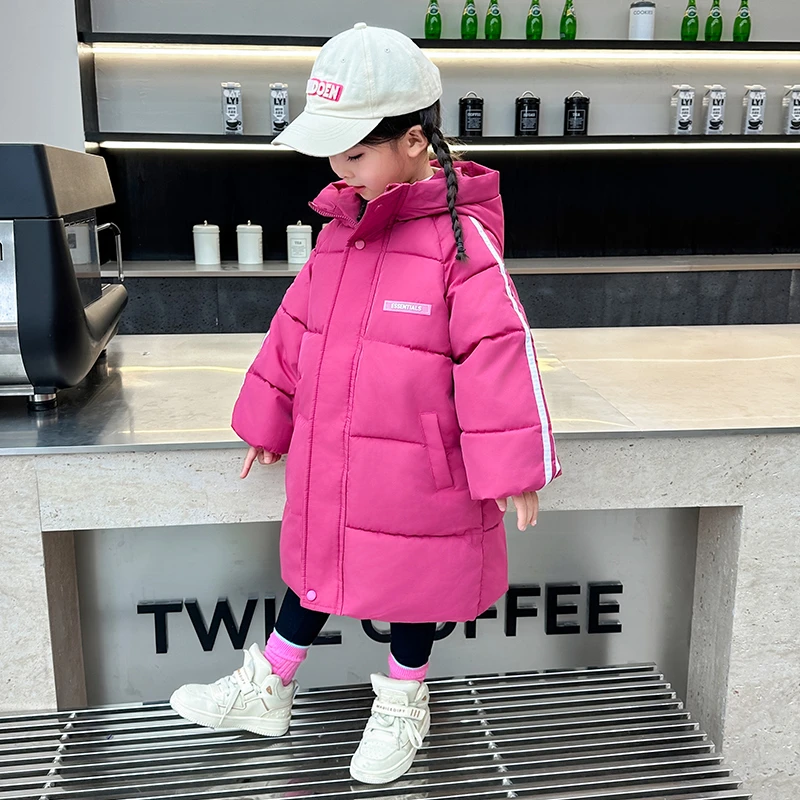 新款儿童中长款棉服男女童保暖连帽棉服宝宝中大小童保暖洋气外套