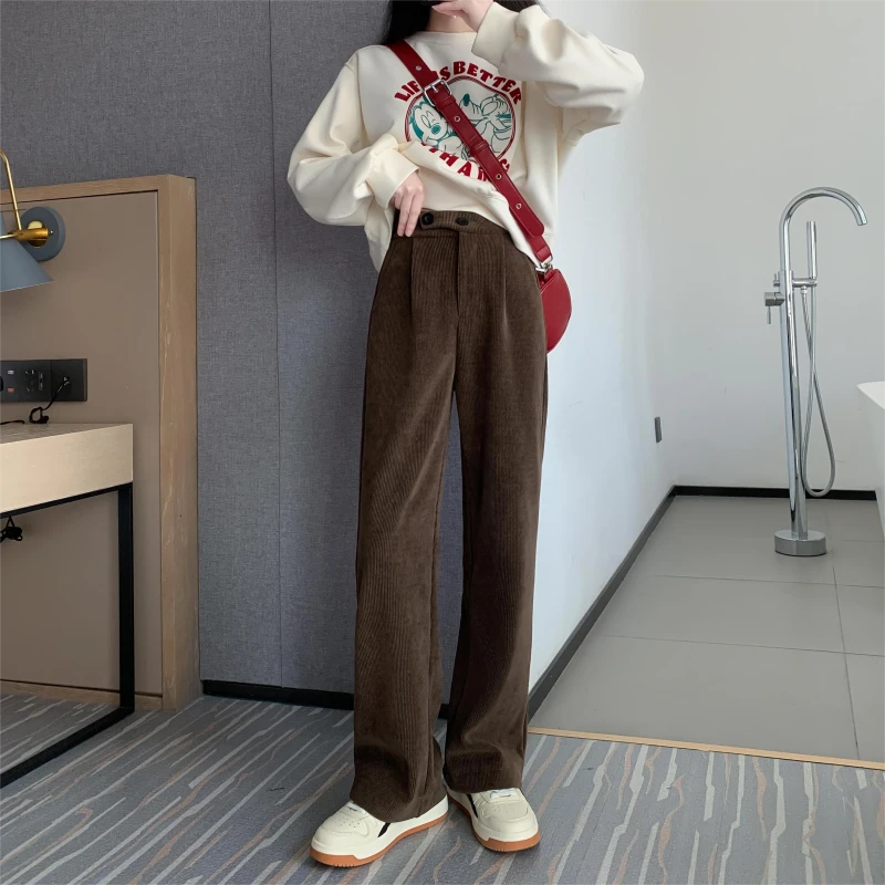 【小个子定制】加绒直筒裤女休闲窄版阔腿裤秋冬新款宽松显瘦矮个子
