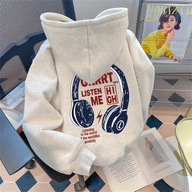 高街超火连帽卫衣男重磅潮牌印花秋冬季穿搭趣味印花加绒外套上衣