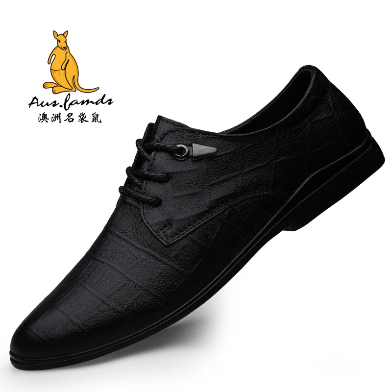 AUSFAMDS/澳洲名袋鼠男士真皮透气商务休闲鞋正装皮鞋结婚新郎鞋