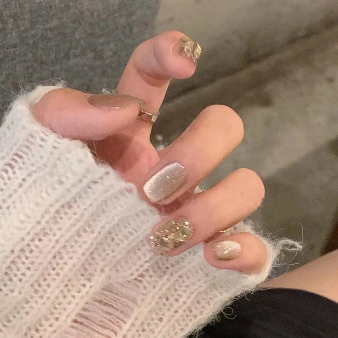 秋日奶茶 短款穿戴美甲