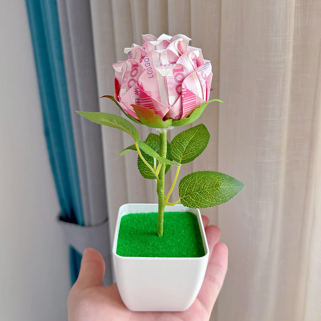 520情人节礼物带小花盆有钱花手折花手工diy全套材料包