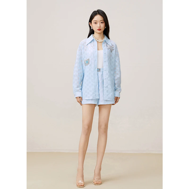 missCOCOON【薄荷曼波城市运动】宽松两件套夏新女装珠片刺绣套装