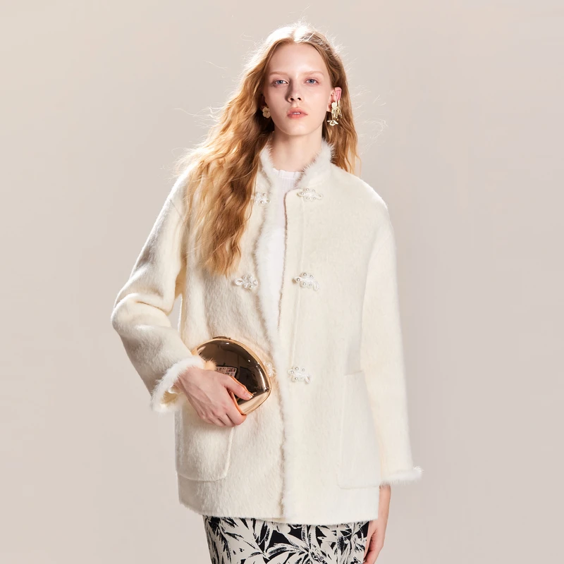 可可尼cocoon新中式毛呢外套国风白色大衣女款2024春冬新款女