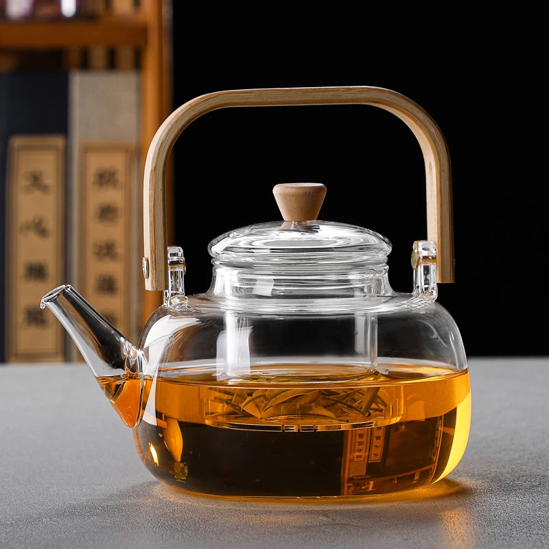 玻璃煮茶壶烧水壶大容量竹把茶壶耐高温提梁壶过滤家用泡茶壶茶具