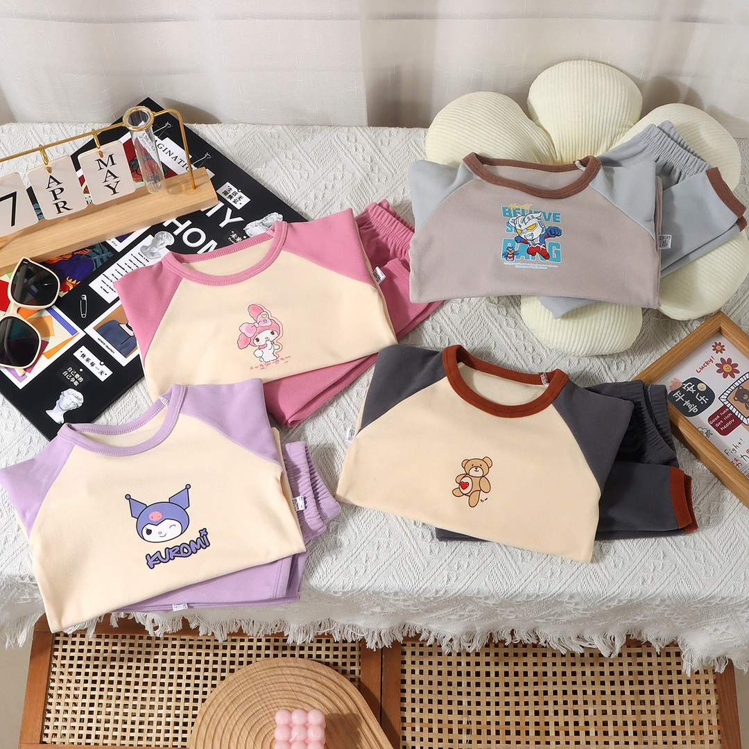 【7a抗菌】儿童睡衣秋冬款保暖内衣2024款中大童可爱印花插肩家居服