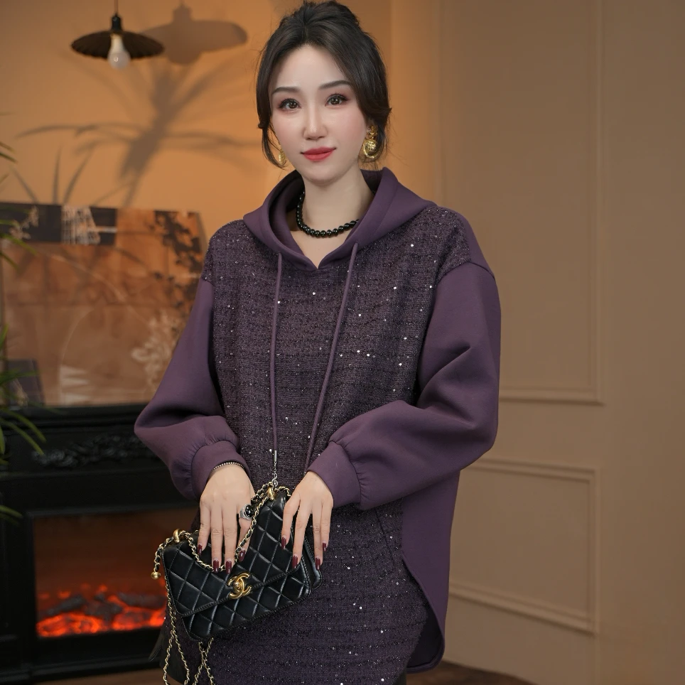 逸焰【雪姐群星闪耀】-重工连帽休闲卫衣秋冬款大版衫-90587