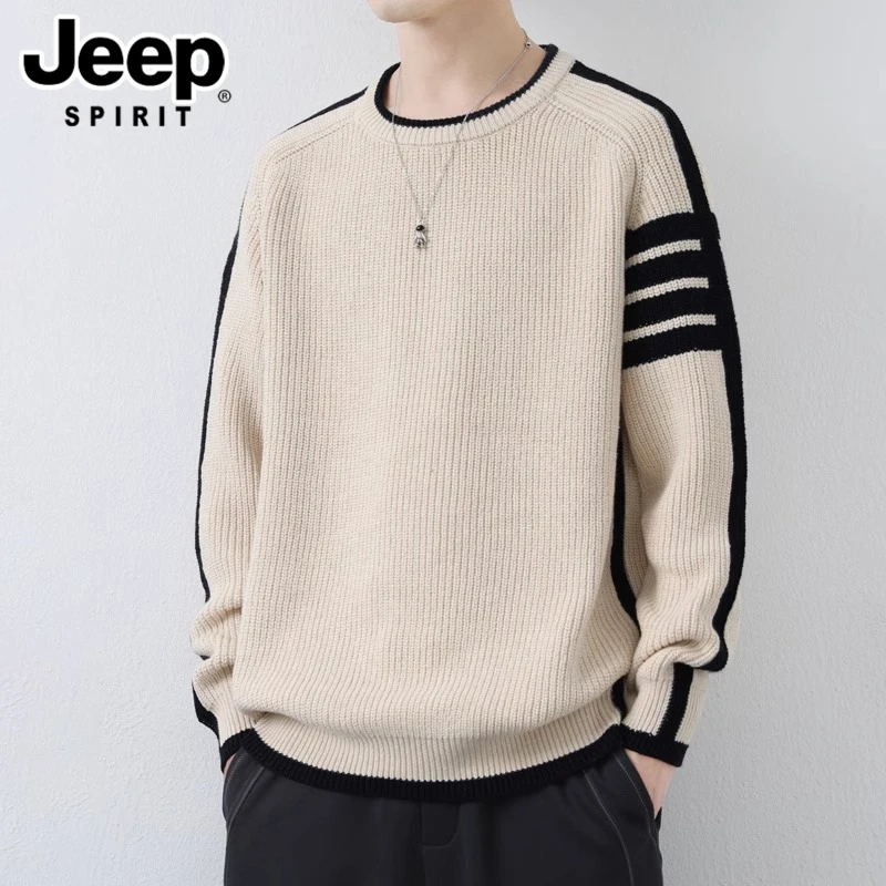 JEEPSPIRIT吉普男士毛衣秋季圆领宽松休闲百搭时尚潮流套头男上衣
