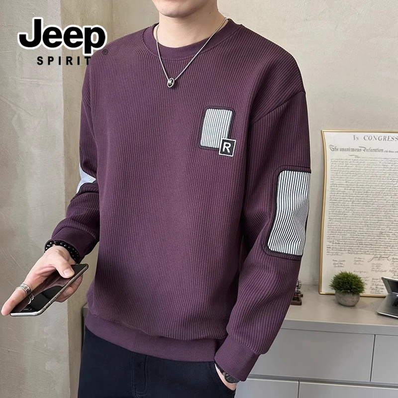 JEEPSPIRIT吉普男士秋季卫衣套头拼接时尚百搭帅气休闲舒适男上衣