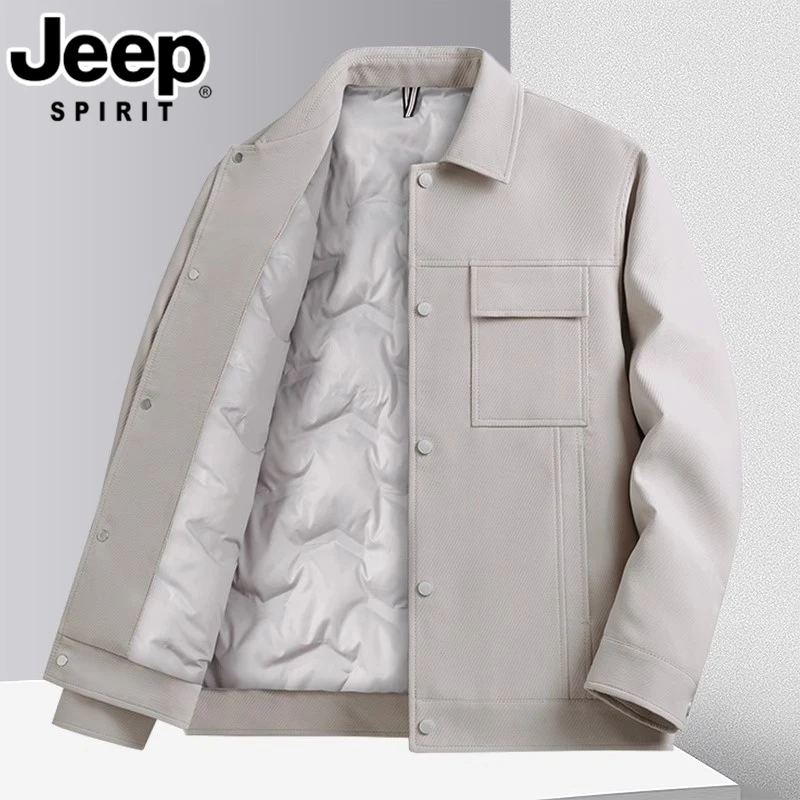 JEEPSPIRIT吉普男士秋冬季羽绒服休闲感翻领潮流防寒保暖简约外套