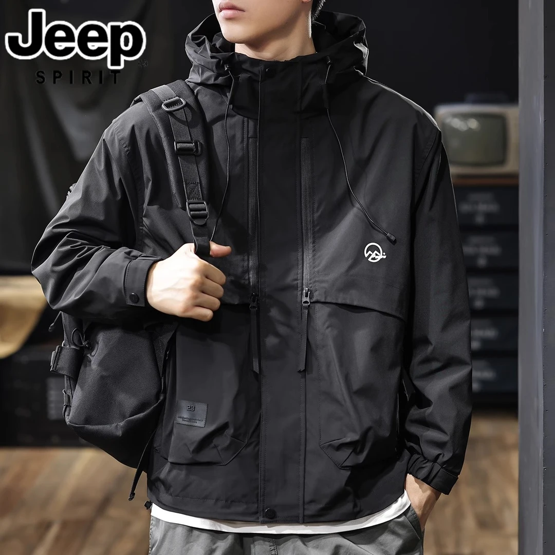 JEEPSPIRIT吉普男士秋冬冲锋衣美式潮牌连帽工装时尚休闲帅气外套