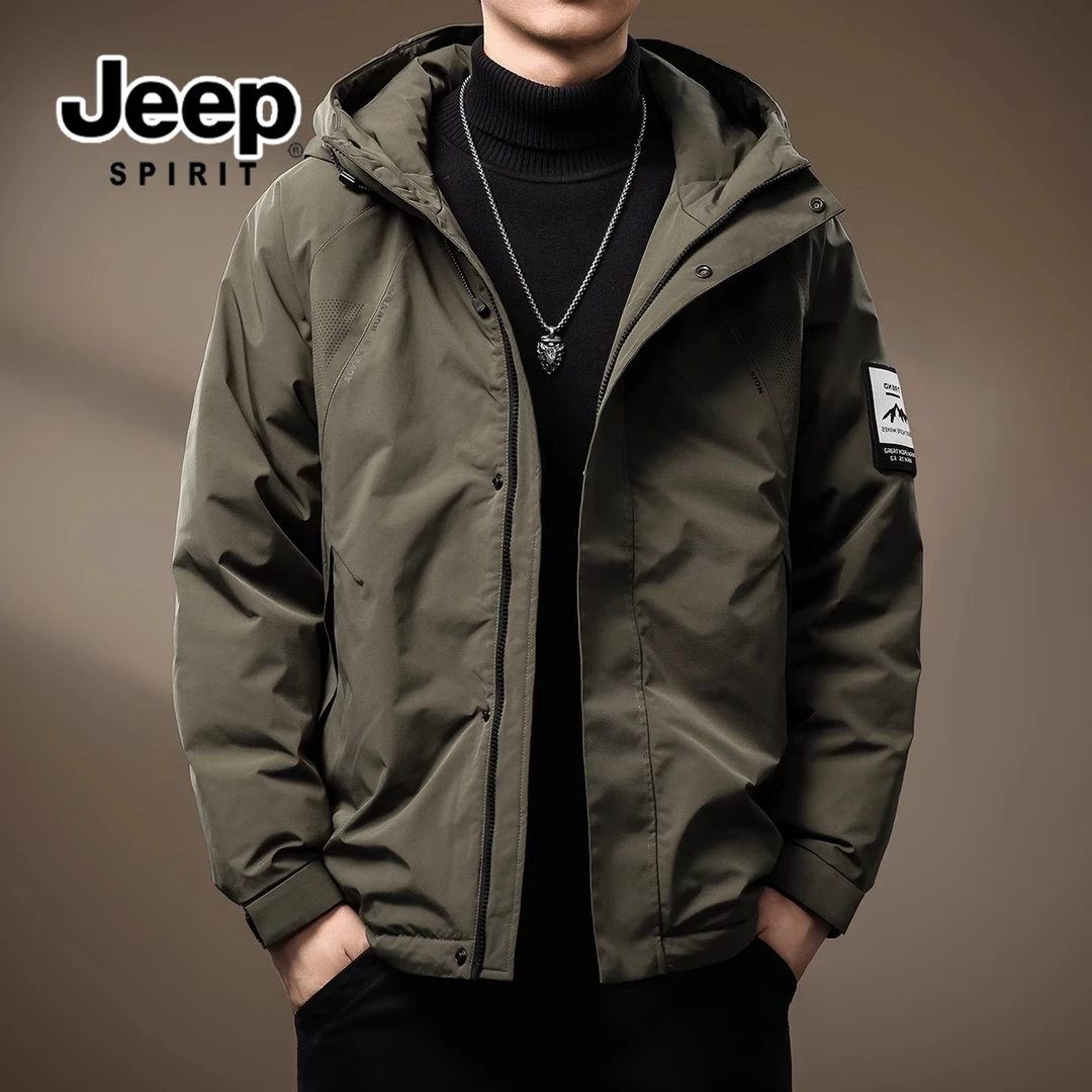JEEPSPIRIT吉普男士冬季短款羽绒服工装连帽美式宽松保暖高端外套