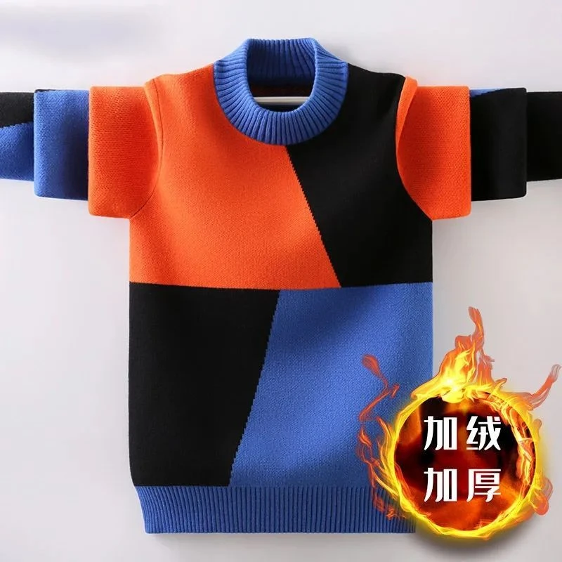 儿童毛衣男2023秋冬装新款中大童加绒加厚针织衫韩版男孩