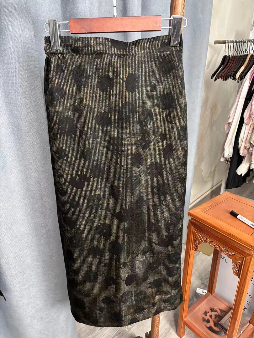 2024秋季新款中国风新中式桑蚕丝香云纱一步包臀半身裙A333