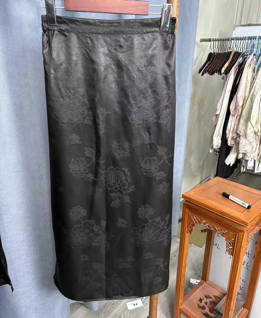 2024秋季新款中国风新中式桑蚕丝香云纱一步包臀半身裙A317