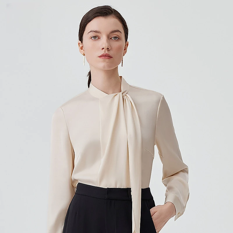 赢智尚二醋酸双面缎优雅浪漫飘带上衣通勤ZE00904