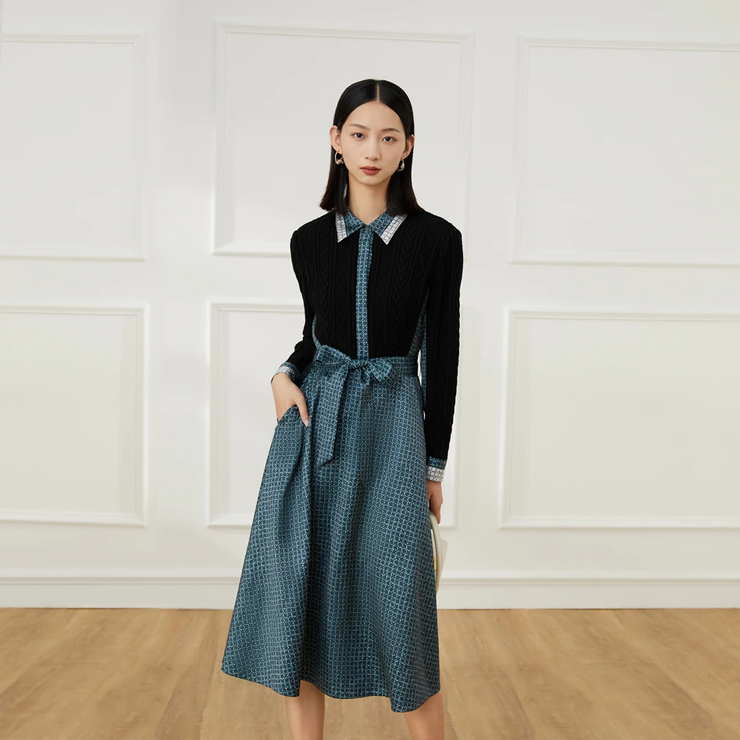 YZS赢智尚秋冬美丽诺羊毛职场衬衫式连衣裙ZF01720